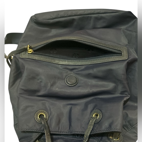 Tory Burch Slouchy Leather Trim Nylon Canvas Travel Backpack - Picture 4 of 8